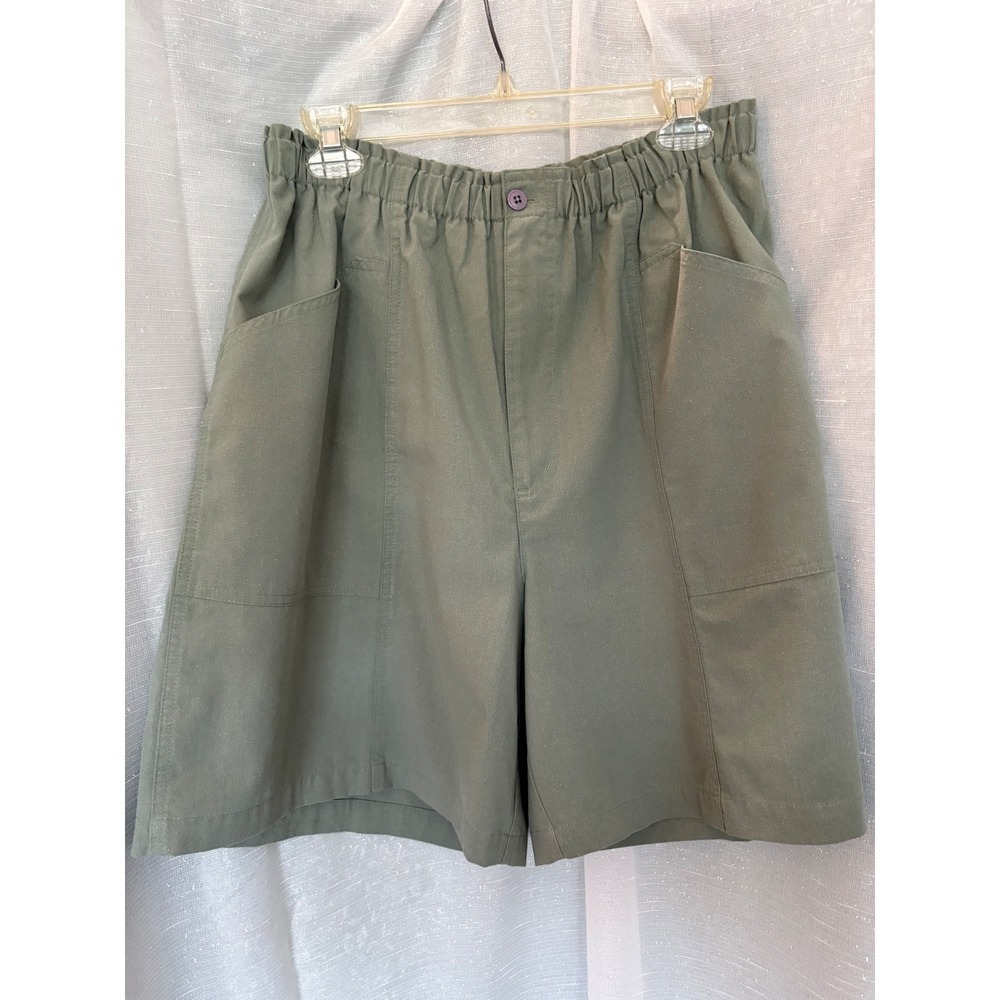 Dress Barn Woman Shorts Set 2 Pairs Sage Green White Elastic Waist Size 16W